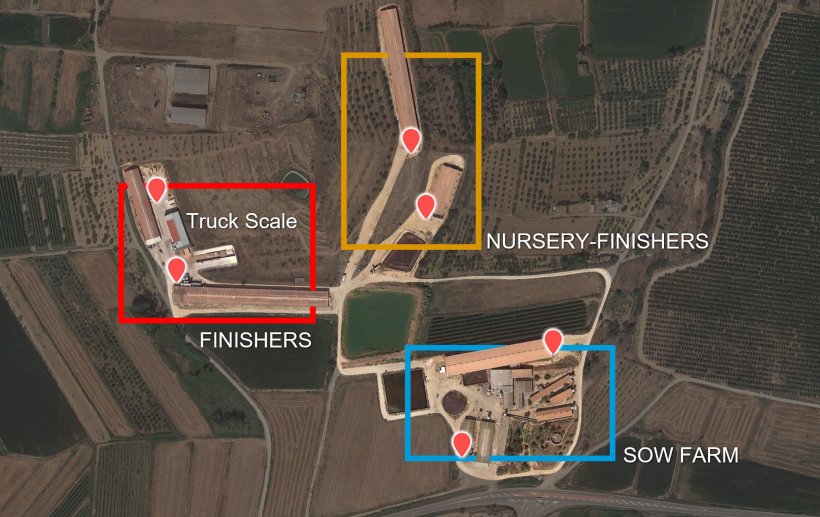 图2：依据建筑物和初始装载和卸载的生产阶段分布（红色指针）