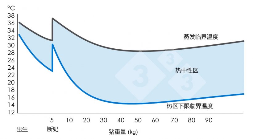 图1：热中性区或热舒适区（猪感觉舒适的地方）。农业、渔业和食品部（1983年）。猪的环境。英国：MAFF。（第2410卷）。
